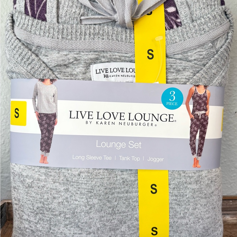 Live Love Lounge Women’s 3 Piece Lounge Set, Small, Gray/Purple, BNWT